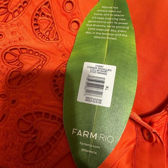 Farm Rio Orange Richelieu Collar Shirt XL - Picture 4 of 8